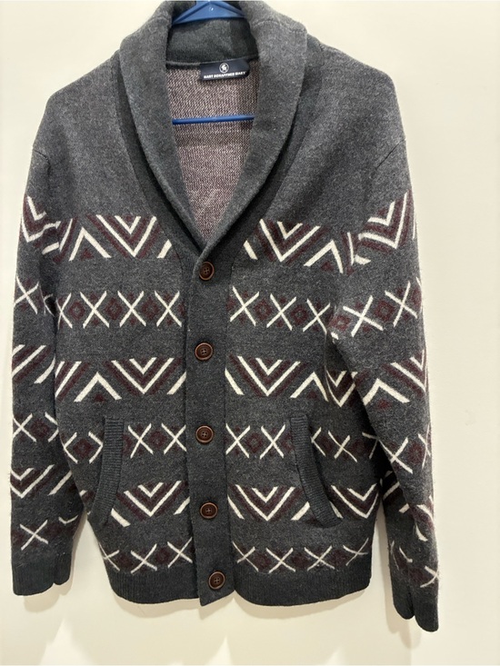 Hart Schaffner Marx Other - Shawl Collar Geometric Pattern Cardigan Sweater - Charcoal Gray